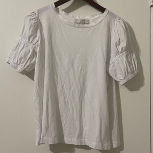 LOFT White Puff Sleeve Knit Tee - Soft Feminine Basic - Size M